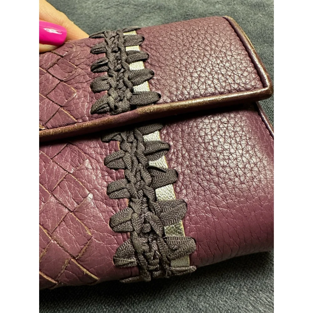 Bottega Veneta Purple Leather Long Snap Wallet w/ Woven Detail - Picture 5 of 15